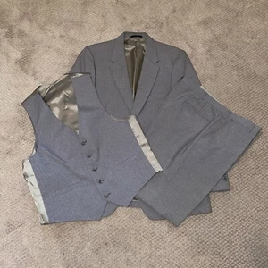 Johnny Carson Suit Men 42 Pants 38 Gray Windowpane Vintage 3 Piece Night Show - Picture 1 of 22