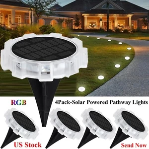4 Pack Solar Ground Flat Lights Outdoor, 9 LED Solar Disc Lights IP65 Waterproof - Picture 1 of 10