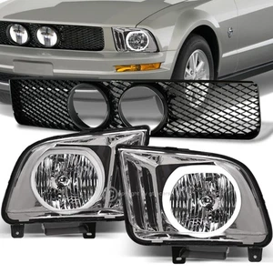 Faros halo LED cromados para Mustang GT 2005-2009 + rejilla de malla negra con orificio para niebla - Imagen 1 de 9