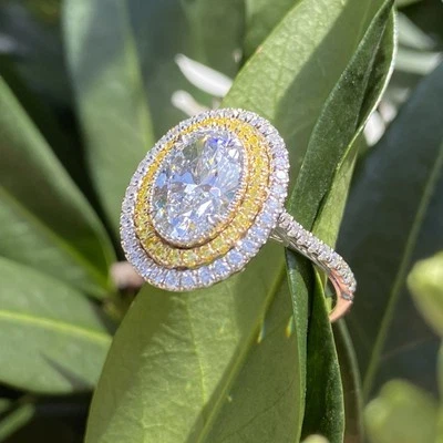 Oval Cut 2.09 Ct D-VVS2 IGI Lab Grown Diamond Engagement Halo Ring 14K 2.97Ctw - Image 1 of 4