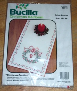 Bucilla Cross Stitch Christmas Heirloom Table Runner Kit Holly Wreath NEW 82218 - Picture 1 of 4