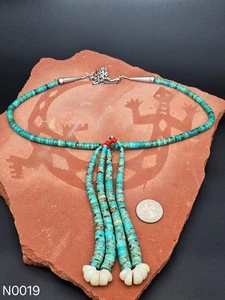 Necklace Unique Heishi Bead Turquoise & Shell Jacla - Picture 1 of 3