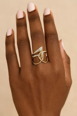 Ring 7 Alexis Bittar STYLE 18k Gold Plated CZ Boho Statement Art Deco Nouveau - Image 1 of 4