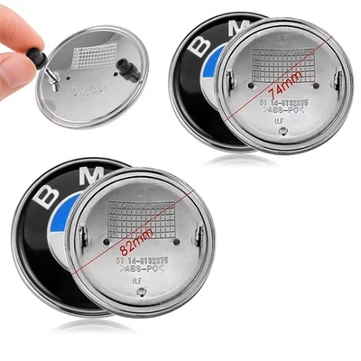 2PCS (82mm+74mm) Front Hood & Rear Emblem Trunk Badge For B-M-W 51148132375 - Image 1 of 4