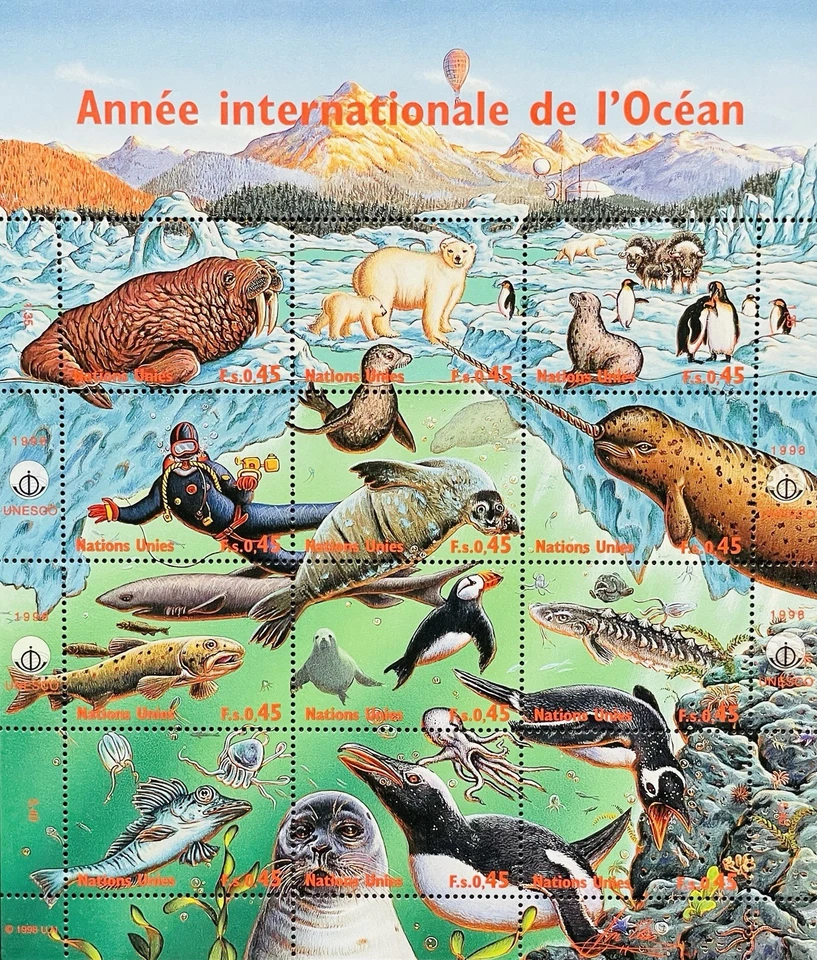 UN GINEBRA AÑO INTERNACIONAL DEL OCÉANO SELLOS 1998 MNH PINGÜINO BUCEO 1 Foto 1 de 1