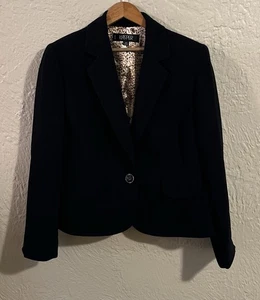 Kasper Single Button Blazer Women’s 12P Black Leopard Print Lining Career - Picture 1 of 9