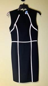 Vestido Vaina Calvin Klein Sin Mangas Talla 2 Negro Blanco Ajustado Clásico Cremallera - Imagen 1 de 9