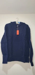 Bolivares dunkelblau Zopfmuster reine Lana Wolle schwerer Hoodie L Made in Peru - Bild 1 von 16