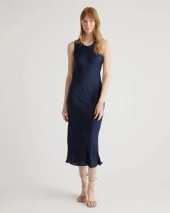 Quince Womens Washable Stretch Silk Tank Midi Dress Navy S - Picture 1 of 7