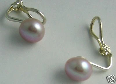 NEW AAA 9mm Lavender PINK Cultured Pearl Sterling Silver OMEGA Clip On Earrings  - Image 1 of 2