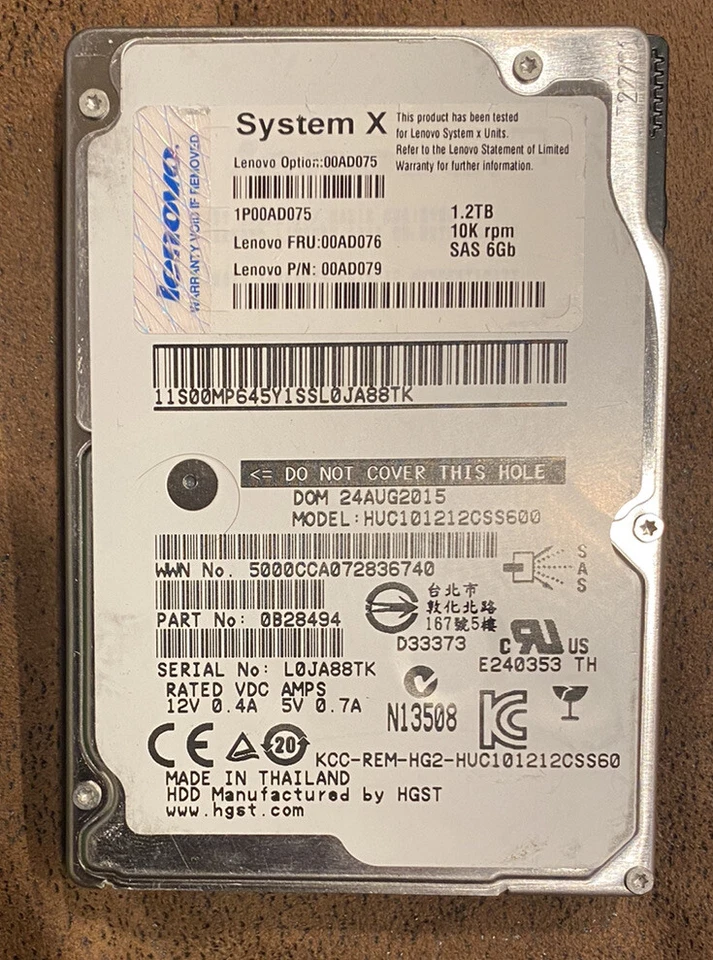 IBM 00AD076 1.2TB 10K 6GBPS SAS 2.5 G2HS HDD 00AD079 No Tray - Image 1 of 1