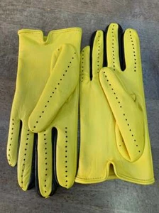 Handgefertigte grüne & schwarze echte Lammfell Nappaleder Fahrhandschuhe für Damen - Bild 1 von 4