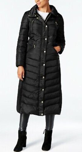 Maxi cappotto nero Michael Kors donna finiture in pelliccia sintetica taglia L