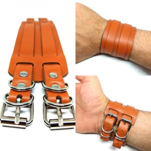 bracciale da uomo pelle in cuoio con acciaio regolabile polsino braccialetto per - Foto 1 di 12