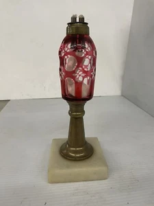 Antique Rare Boston Sandwich  Cut Overlay Whale Oil Lamp EAPG - Picture 1 of 6