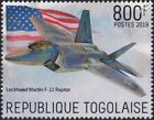 Lockheed Martin F-22 RAPTOR Stealth Taktyczny myśliwiec Stamp samolotu (2019 Togo)