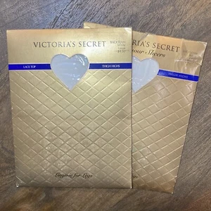 Vtg 90s Victoria Secret Thigh High Stockings White Lingerie Backseam Lace Top - Picture 1 of 2