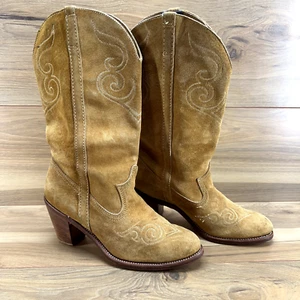 Dingo Womens Vintage Western Boots 8.5 M Cognac Suede Stacked Heel - Picture 1 of 11