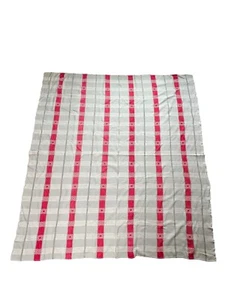 Vintage Monument Woven Bedspread Plaid Grey and Red - Picture 1 of 7
