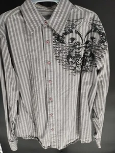 ROUTE 66 Distinctive Details Brown GRAPHIC Button Down Long Sleeve Shirt M/M - Picture 1 of 6