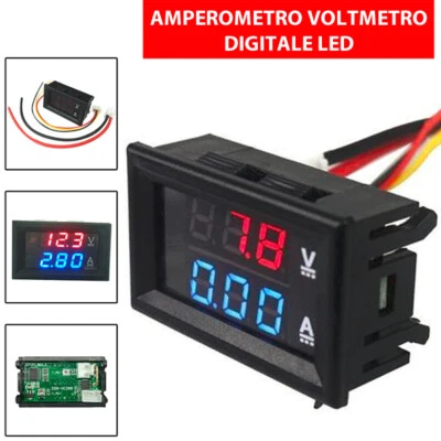 AMPEROMETRO VOLTMETRO DIGITALE LED ROSSO BLU DISPLAY DOPPIO TESTER 100V 10A