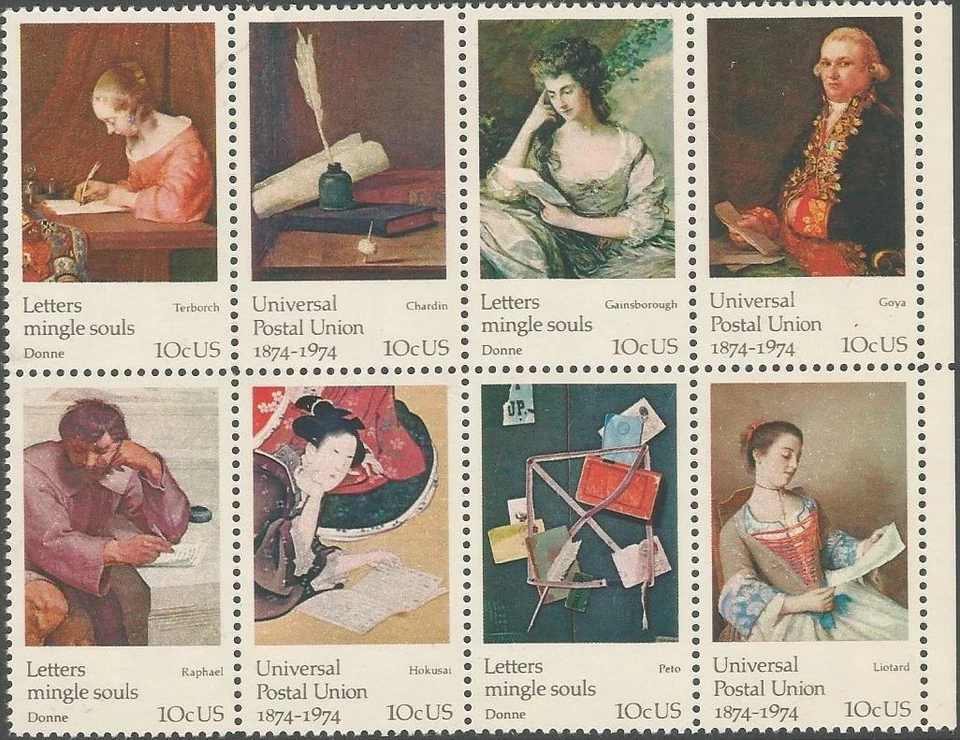 Block of 8 stamps - Scott 1530-37 - 10 cent - Universal Postal Union -1974 - MNH - Image 1 of 1