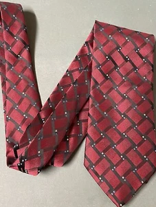 Herren Vintage Seidenweber Krawatte, Burgund / Blau Rechteckmuster  - Bild 1 von 4