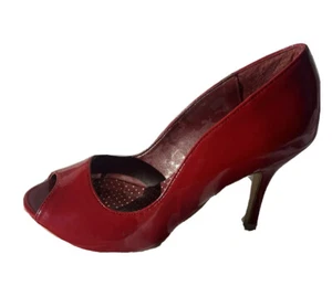 Call It Spring Size 7 Red Open Toe Heels Slip On Patent Heel 3.75” #STB2 - Picture 1 of 7
