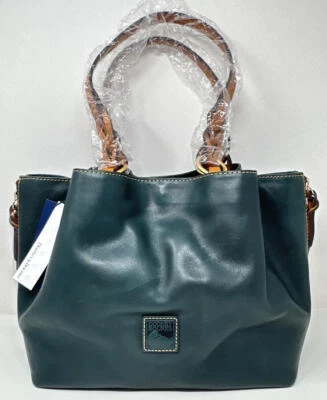 New~Dooney & Bourke Florentine Leather Large Zip Barlow Satchel~Teal Green - Image 1 of 4