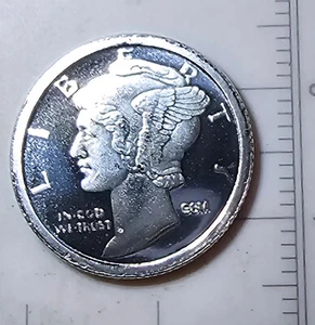 Mercury Dime Design Silver Coin, No Date - Modern 1/10 oz Round .999 - Picture 1 of 2