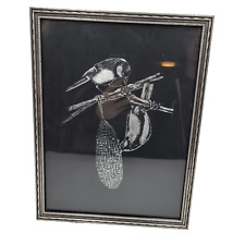 Vintage Foil Bird Birds Picture Black Silver Framed Read