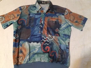 Mens Vintage 1980s Alan Stuart Multi-Colored Abstract Art Collared Shirt Size M - Picture 1 of 6