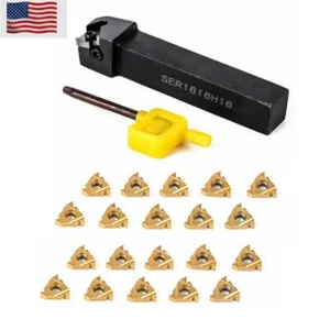 SER1616H16 Lathe Turning Tool Holder+21Pcs 16ER AG60 Threading Carbide Insert - Picture 1 of 11