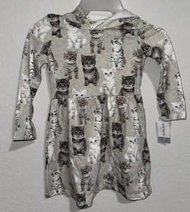 Carter’s Kids Sz 4 Baby Clothing New 100% Cotton Cat Kitten Gray Hoodie Dress - Picture 1 of 8