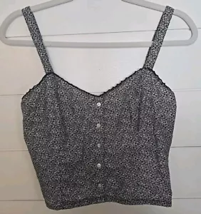 Abercrombie And Fitch Floral Navy Crop Top Button Front Size M Sweetheart Neck - Picture 1 of 11