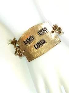 "LIVE OUT LOUD" breites klobiges ID Stil Statement goldfarbenes Armband ~ 7,5" lang - Bild 1 von 16