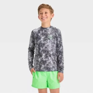 🐻 Boys' Long Sleeve Tie-Dye Rash Guard Top - art class Black XL - Picture 1 of 5