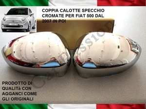 COPPIA CALOTTE SPECCHIO CROMATE FIAT 500 CINQUECENTO 500C STEMMA LOGO RETROVISOR - Picture 1 of 1