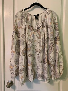 NWT GRACE The Perfect Fit Women's Blouse 2X ivory tan lilac purple multi $58 - Picture 1 of 6
