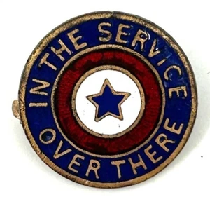 Vintage WW1 "Over There" Round - Enameled *Son In Service* Pin AEF - 1/2" round - Picture 1 of 3