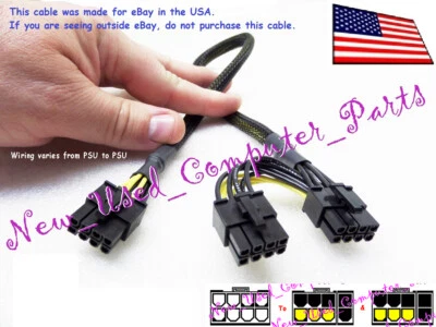 🔥18" Proliant ML350P Gen8 8-Pin PSU to Dual (6+2) Pin PCI-E Power Cable #3 - Image 1 of 4