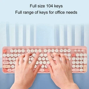 Rosa Drahtlose Tastatur Und Maus Combo Schöne Schnurlose Retro Runde Tastat KUI - Bild 1 von 24
