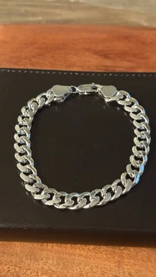 "Brazalete de eslabones cubanos de plata de ley 925 audaz de 8"" - 8 mm - 22,5 g - acabado rodio" Foto 1 de 3