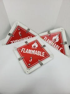 Metal Flammable 3 RED Semi Truck Trailer Sign White Base 2 Piece - Lot of 2 Sign - Picture 1 of 6