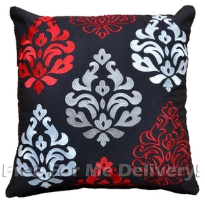CASA EMBROIDED DAMASK BLACK RED DESIGN PILLOW CUSHION 45x45cm **FREE DELIVERY** - Bild 1 von 3