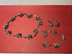 OLD TAXCO TM-18 Argento Sterling Parure Set Bracciale Orecchini e Collana UVA - Foto 1 di 7