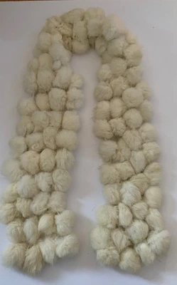 Bufanda pompón de piel de conejo sin marca crema/blanco Foto 1 de 4