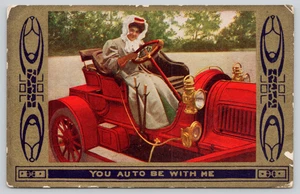 Postcard You Auto Be With Me - Fashionable Woman in Car - Gold Tint - Picture 1 of 2