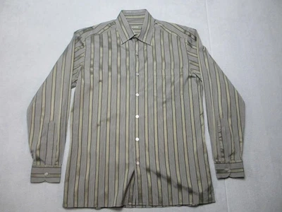 Ermenegildo Zegna Shirt Mens Large Green Black Striped Button Up Dress Luxury - Image 1 of 4
