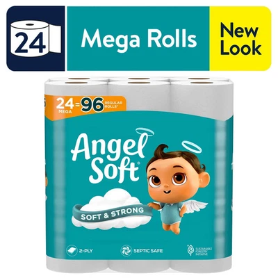 New Angel Soft Toilet Paper, 24 Mega Rolls, 2-Ply Toilet Tissue.